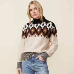 MONROW Mock Neck Fair Isle Sweater OFFWHITE Shop
